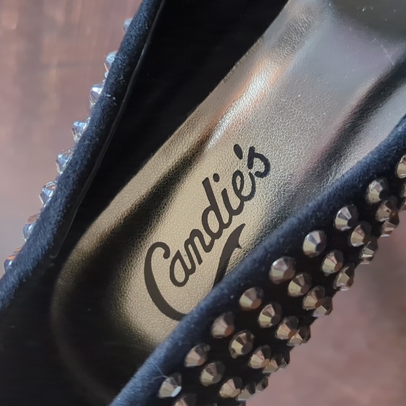 Candies Velvet Platform High Heel Rhinestone Peep Toe Pumps - Picture 5 of 13